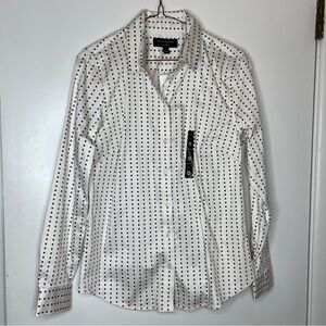 NWT! Banana Republic White & Black Pattern Button Up Long Sleeve Dress Shirt